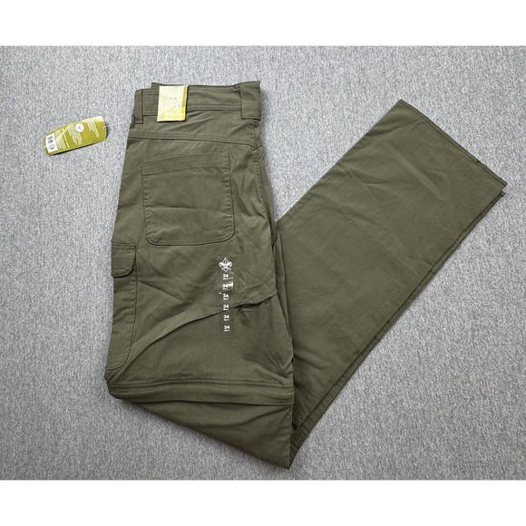 BOY SCOUTS SWITCHBACK Uniform PANTS Mens Sz M 34" Green Unhemmed BSA Convertible - Picture 1 of 16